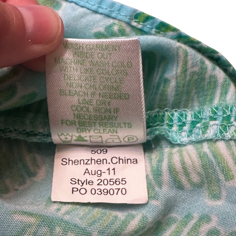 Lilly Pulitzer Shift Shirt Dress Tropical Leaf‎ Blue Green Rayon Size 0 - Picture 7 of 9